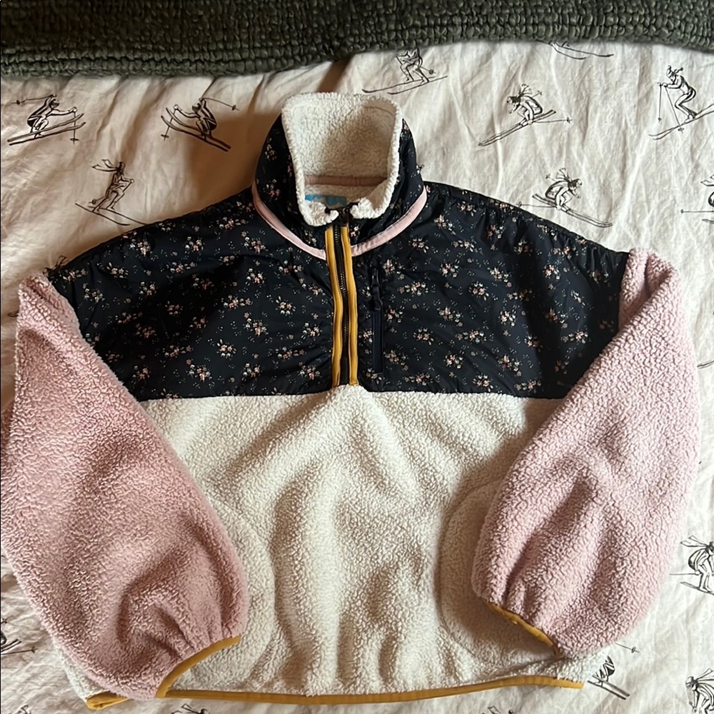 Pink and White Puffer Jacket with Cozy Fuzzy Material
